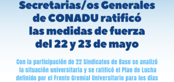 EL PLENARIO DE SECRETARIAS/OS GENERALES DE CONADU RATIFICÓ LAS MEDIDAS DE FUERZA DEL 22 Y 23 DE MAYO