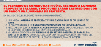 El plenario de CONADU ratificó el rechazo a la nueva propuesta salarial y profundizará las medidas con un Paro y una jornada de protesta.
