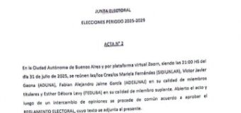 JUNTA ELECTORAL CONADU- ACTA NRO. 2. ELECCIONES PERÍODO 2025/2029