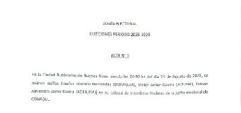 JUNTA ELECTORAL CONADU- ACTA NRO. 3. ELECCIONES PERÍODO 2025/2029
