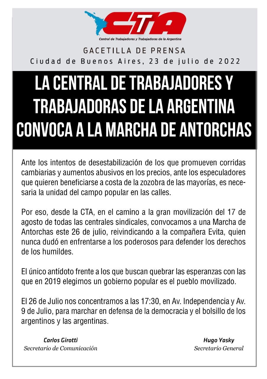 La Central De Trabajadores Y Trabajadoras De La Argentina Convoca A La Marcha De Antorchas Conadu 8207
