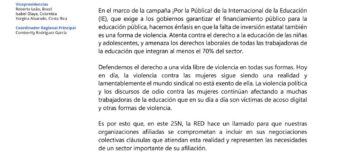 IEAL – RED de Trabajadoras de la Educación: «Desfinanciar la educación pública también es violencia»