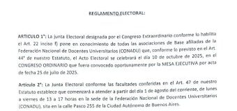 Reglamento Electoral CONADU – Elecciones 2025/2029